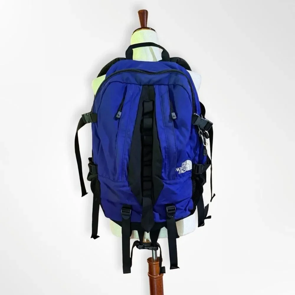 Vintage 90s The North Face Hiking Backpack, Black Royal Blue Outdoor Daypack